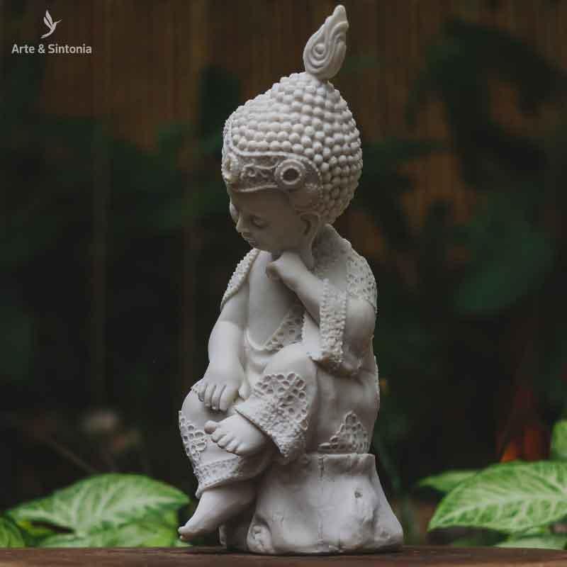 estatueta monge budista decoracao objetos decorativos zen budistas budismo marmorite branco artesintonia relax buddha buda 7
