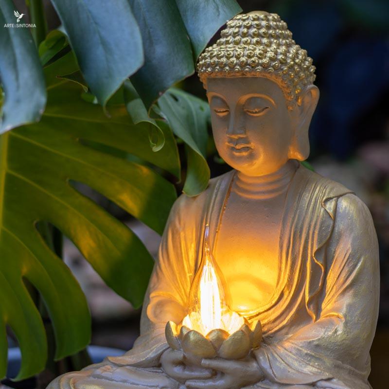 Luminária Buda com Lótus em Marmorite - Arte &amp; Sintonia Abajur, Abajures, Buda, Buda All, Luminárias, Lótus, Marmorite, Zen