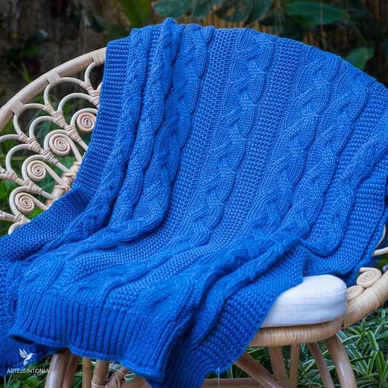 mantas blanket artesanais artesanatos brasileiros home decor decoracao casa artigos artesanais textil tricot trico trama tranças azul jeans artesintonia