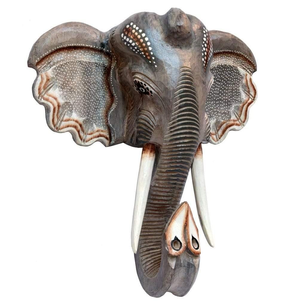 escultura cabeca elefante madeira entalhada branco animal realista bali indonesia artesintonia 1