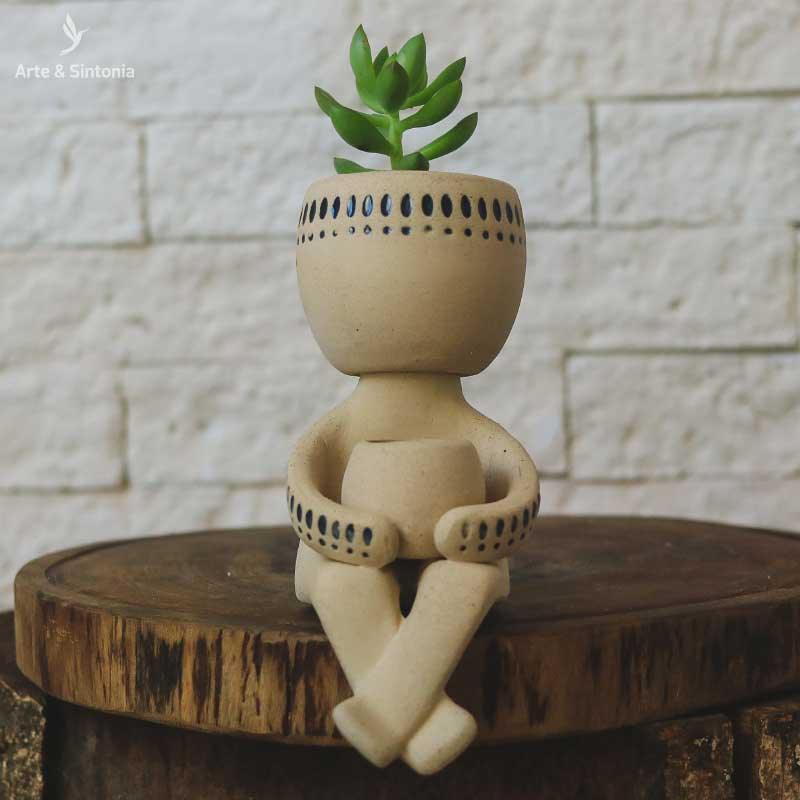 vaso de ceramica boneco funny para suculentas objetos decorativos artesintonia 1