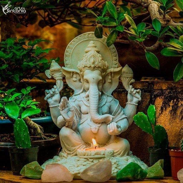 escultura deus hindu ganesh ganesha esculpido marmorite branco decor zen artesintonia 1