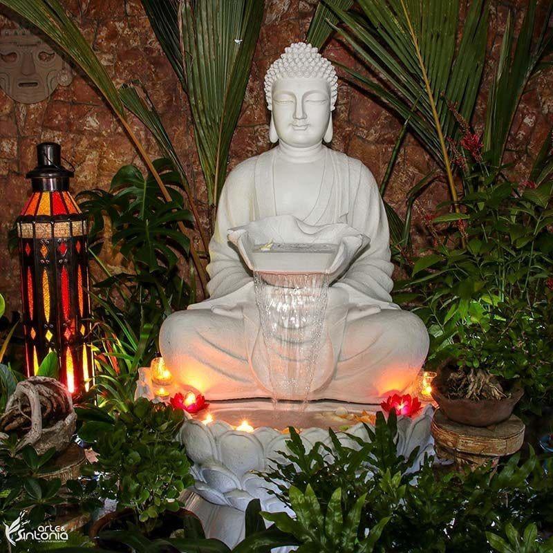 fonte decorativa buda jardim esculpida marmorite branca decor zen sintonia artesanato artesintonia 3
