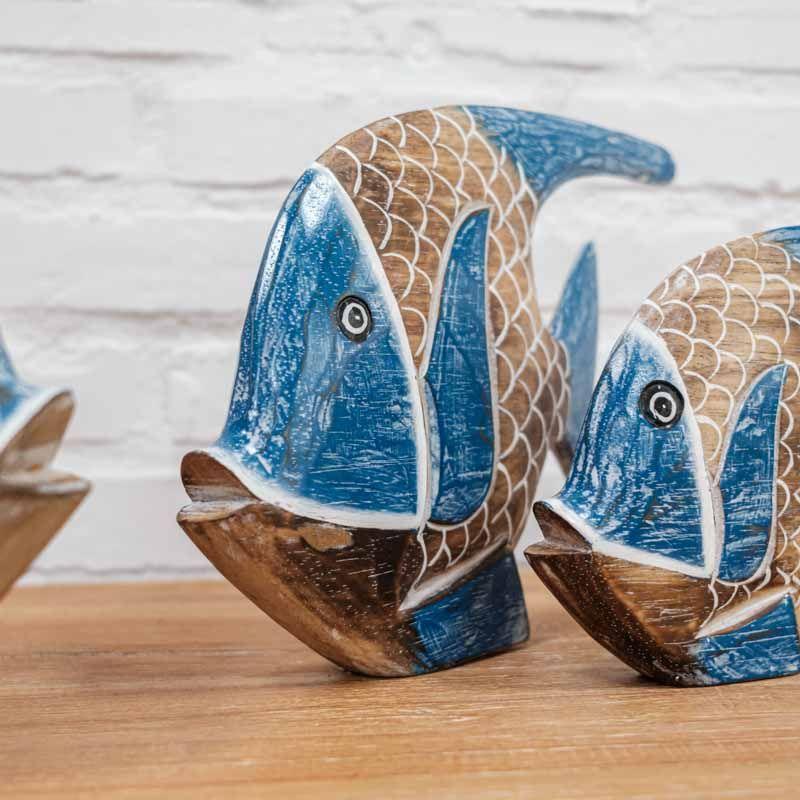 peixes madeira pátina trio objetos decorativos house fish wood balinês indonésia loja compre artesintonia