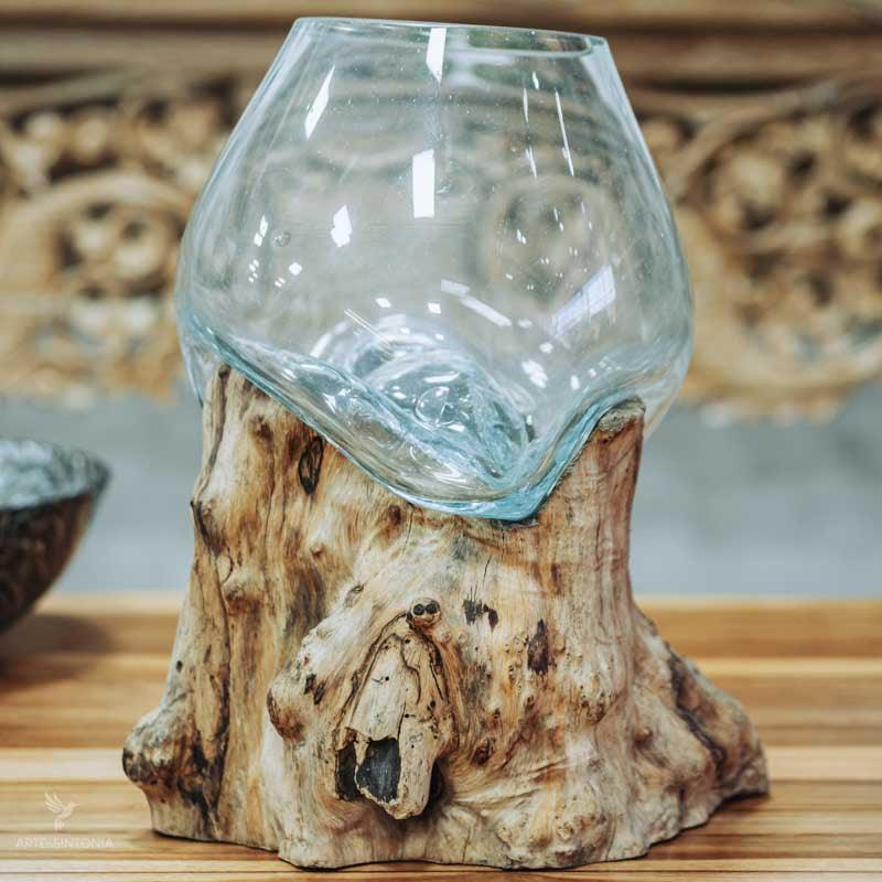 terrário vaso vidro tronco glass wood madeira teca teka artesão artesanato arte artista art decor decoração decorativo decoration