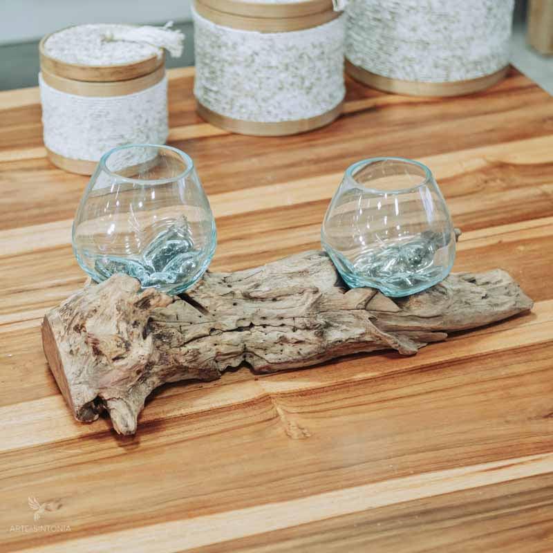vaso terrário tronco madeira teka teca wood glass indonesia bali balines balinesa arte decorativa utilitária artesão artista artesanato