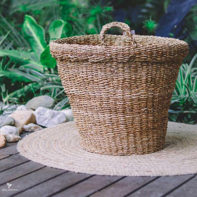 cesto cestaria fibra natural tramada redondo alca decorativo artesanal boho chic home decor artesanatos china artesintonia 2