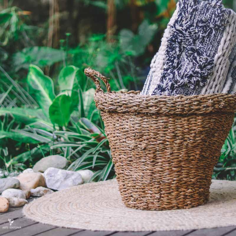 cesto cestaria fibra natural tramada redondo alca decorativo artesanal boho chic home decor artesanatos china artesintonia 3