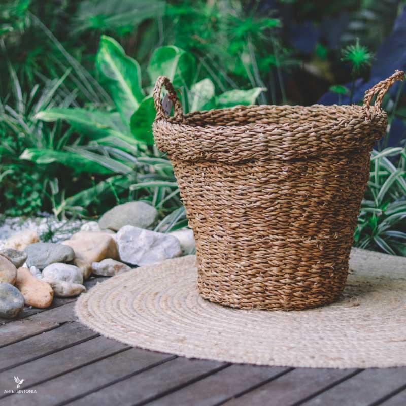 cesto cestaria fibra natural tramada redondo alca decorativo artesanal boho chic home decor artesanatos china artesintonia 4