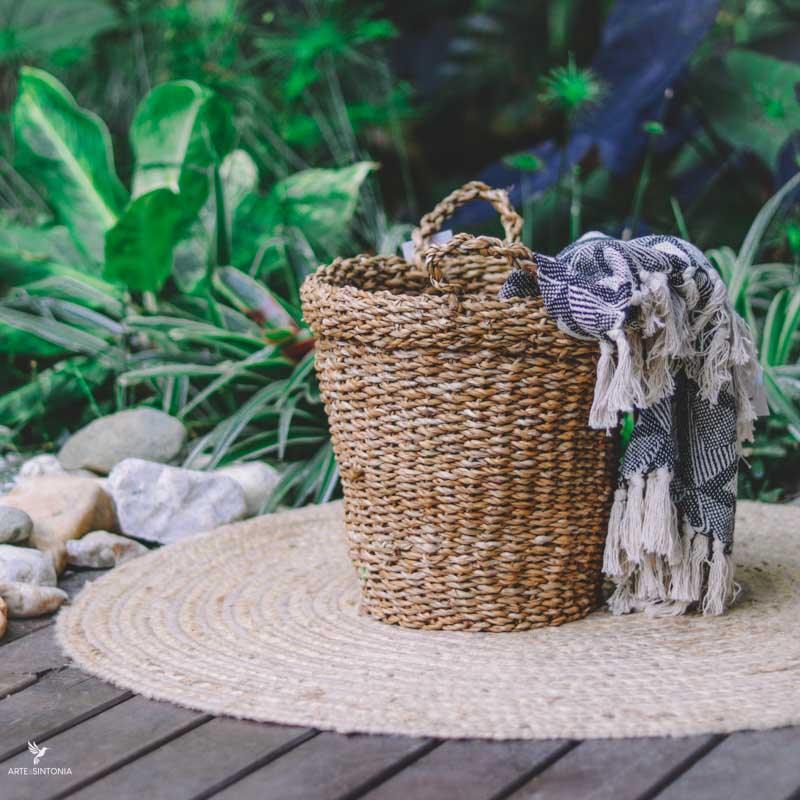 cesto cestaria fibra natural tramada redondo alca decorativo artesanal boho chic home decor artesanatos china artesintonia 5