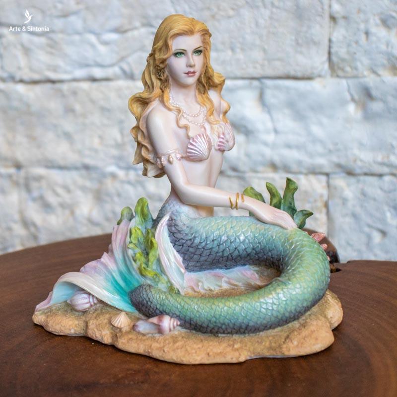 escultura sereia sentada calda verde mermaid resina veronese design artesanato decorativo home decor decoracoes artesintonia 1