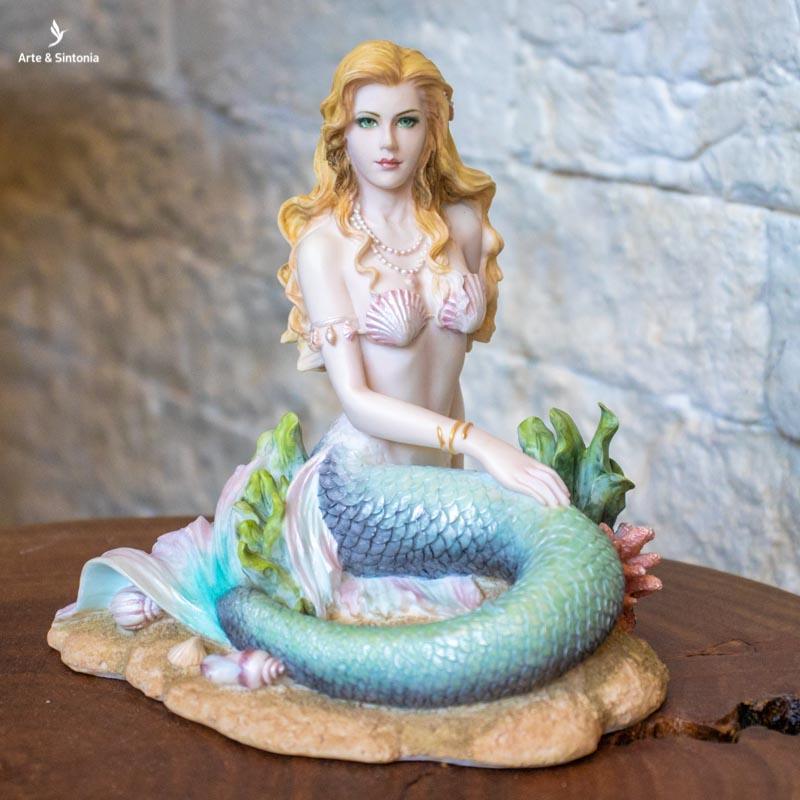 escultura sereia sentada calda verde mermaid resina veronese design artesanato decorativo home decor decoracoes artesintonia 3