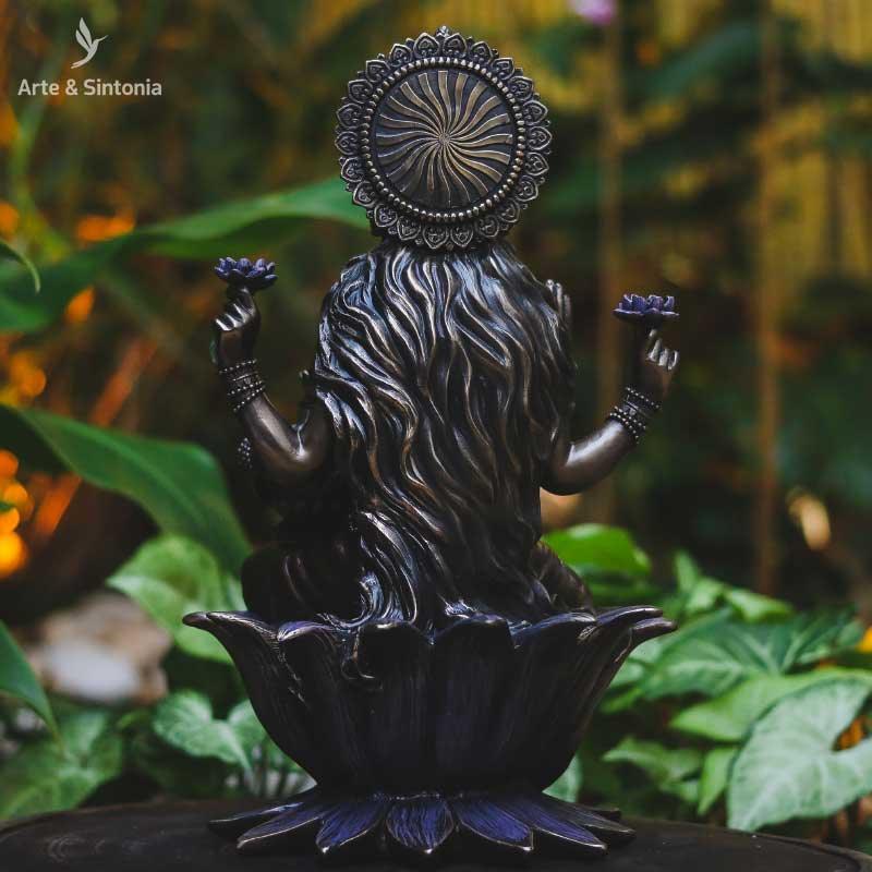 escultura deusa divindade lakshmi sentada trono home decor decoracao zen hindu hinduismo decorativo resina Veronese design artesintonia indiana prosperidade riqueza