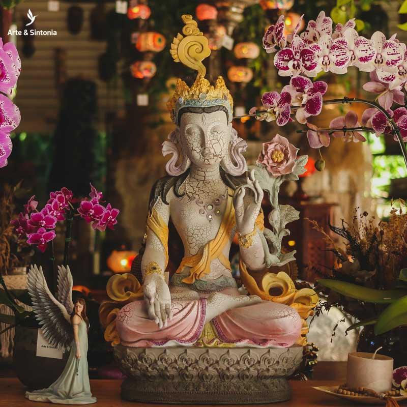 Deusa Tara Color Antik 70cm - Arte & Sintonia antik, Budas, escultura, outras divindades, Resina