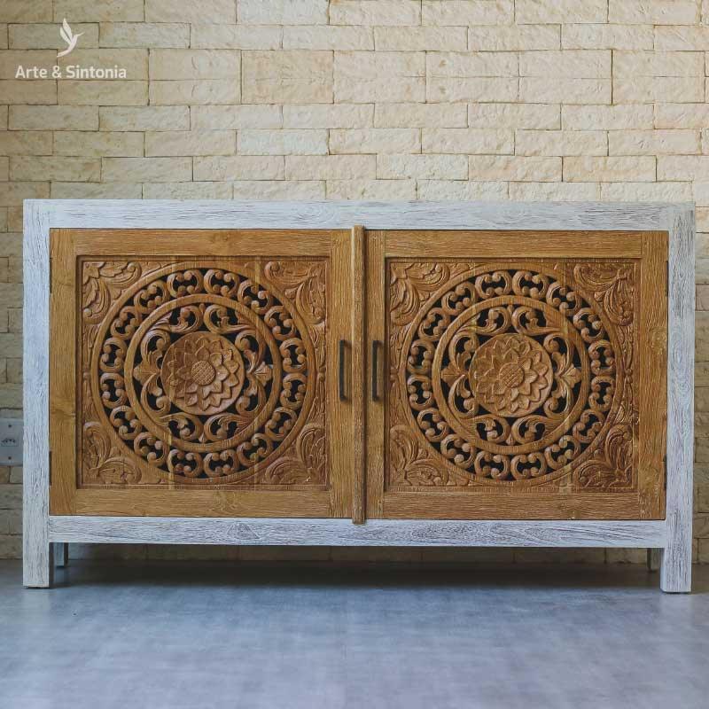 movel mobilia gabinete aparador decoracao balinesa bali objetos decorativos artesintonia madeira entalhada mandala patina boho rustico oriental artesintonia balinese wood carved carving entalhado 2