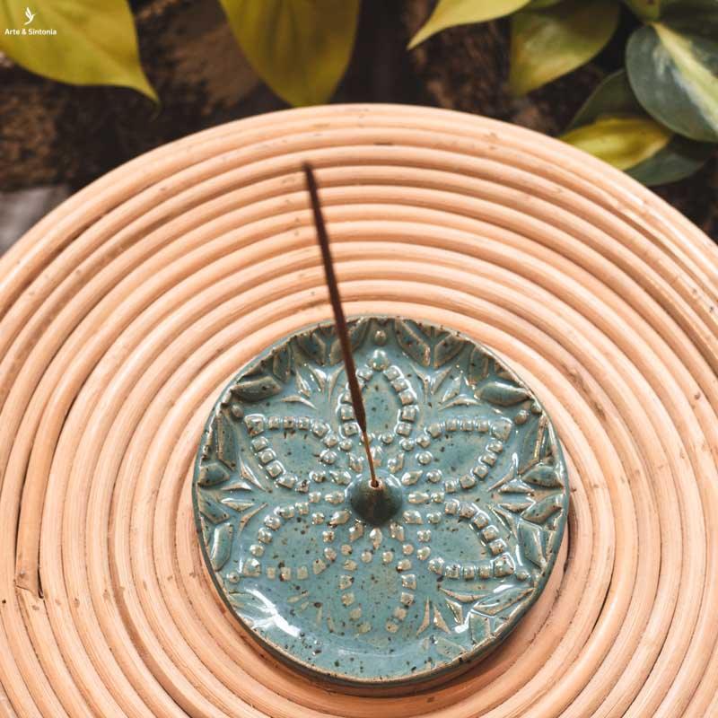 incensario artesanal atelie da vila ceramica azul escuro mandala flor artesanatos aromaterapia artesintonia 7