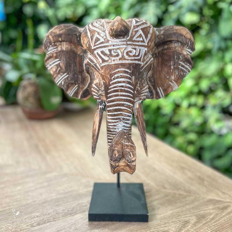 Cabeça de Elefante em Madeira | Bali - Arte & Sintonia Animais, bali 22, elefante, esculturas, facenews, Madeira, patina, timor