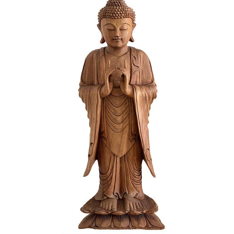GL89 19 escultura madeira em pe orando artesanal arte bali indonesia home decor decoracao zen artesintonia 1
