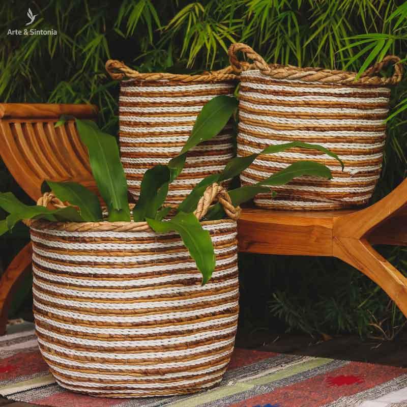 Cesto Fibra Natural Listrada - Arte & Sintonia Bali, bali 22, bali23, boho, Cestaria, fibras, lancamentos, Outros Home