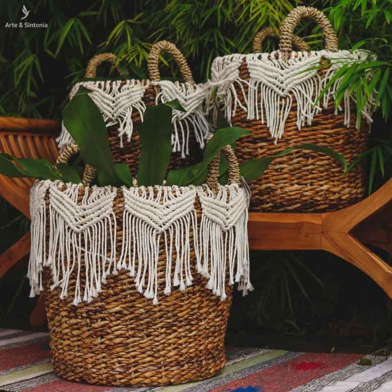 Cesta de Fibra Natural Macramê - Arte & Sintonia bali23, boho, Cestaria, fibras, lancamentos, macrame, Outros Home, PromoFibras, variacao