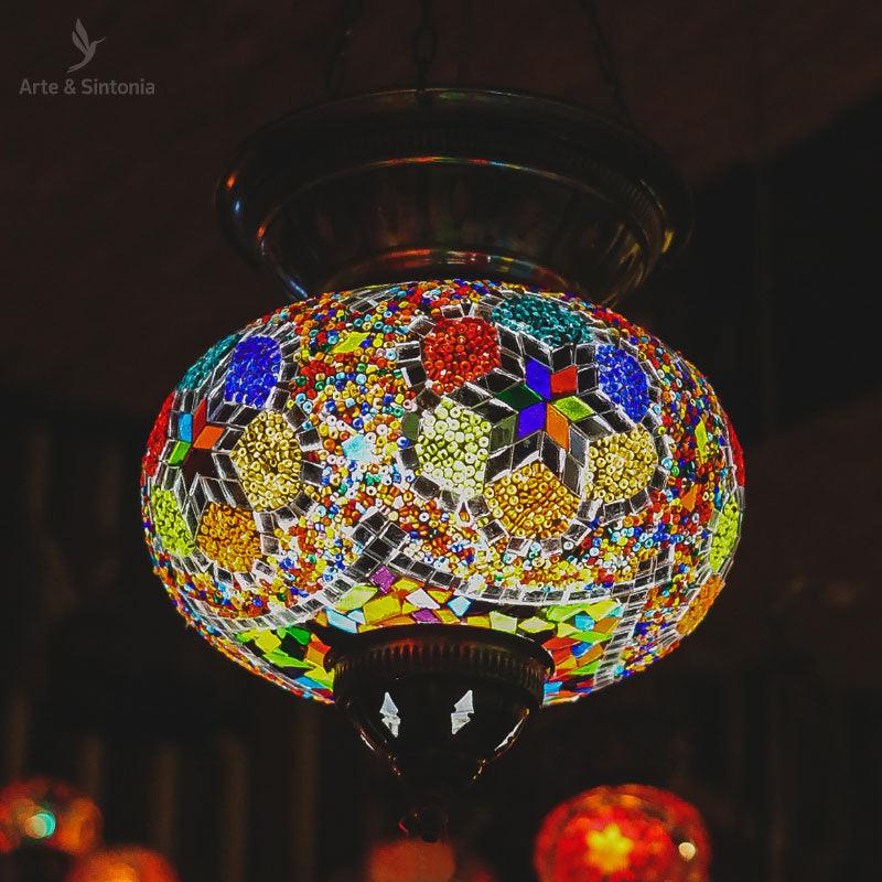 Luminária Turca Mosaico Color G - Arte &amp; Sintonia lancamentos, Luminárias, mosaicos turcos, pendente
