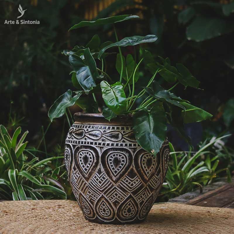 vaso etnico madeira peqieno entalhado timor leste artesanato artesanal home decor zen garden jardim patina
