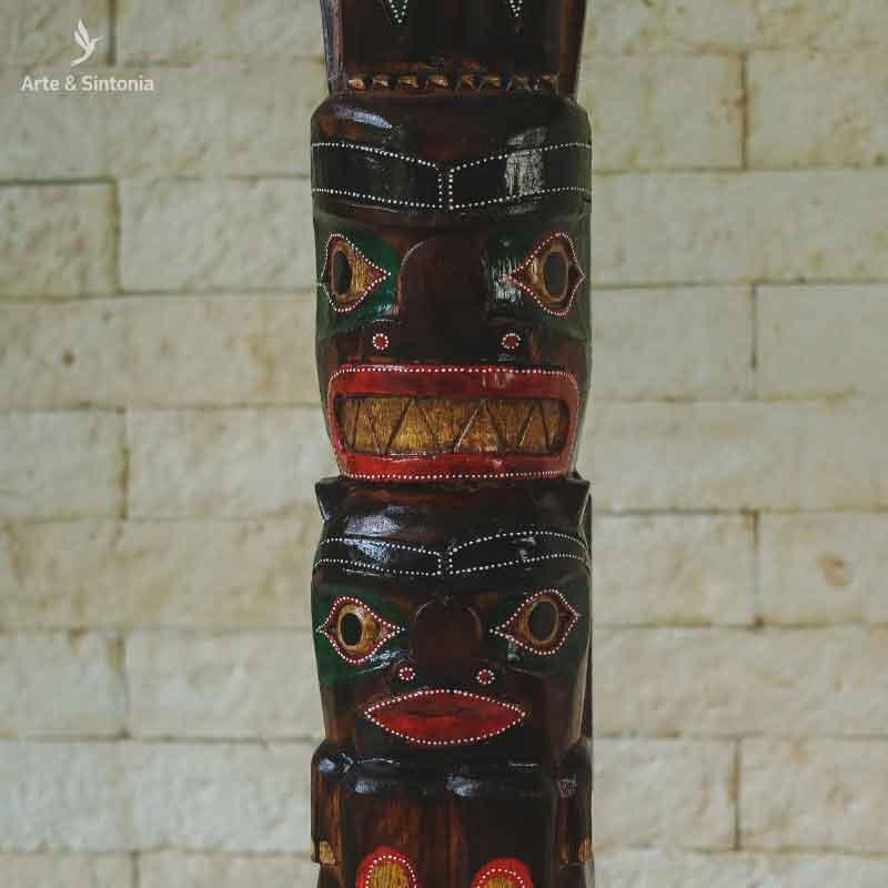 totem toten totemismo aborigene xama canadense artesanatos decorativos wood madeira carved entalhado indonesia objetos etnicos grande 100cm 6