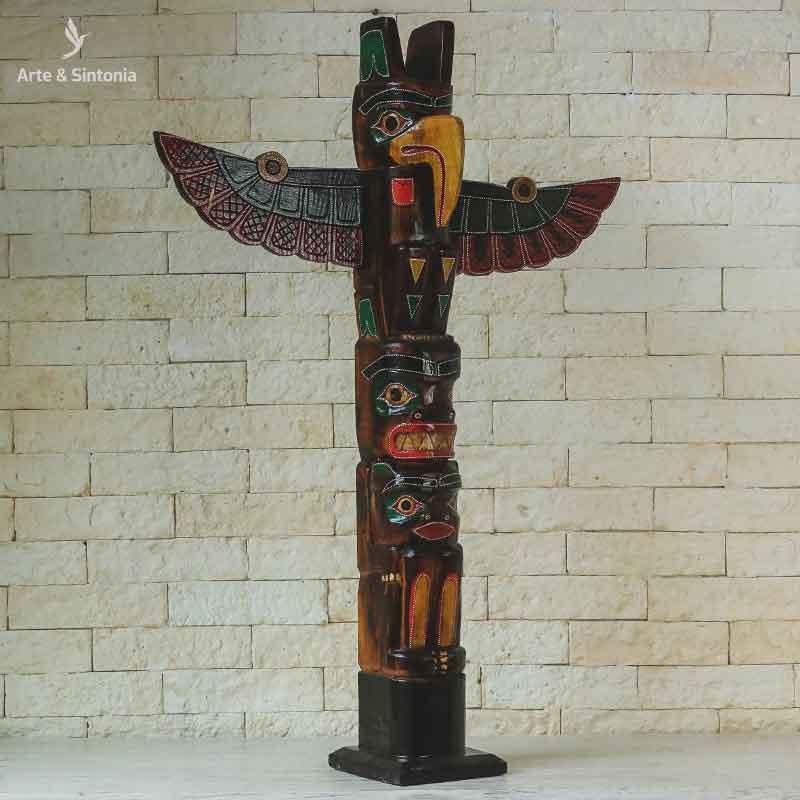 totem toten totemismo aborigene xama canadense artesanatos decorativos wood madeira carved entalhado indonesia objetos etnicos grande 100cm
