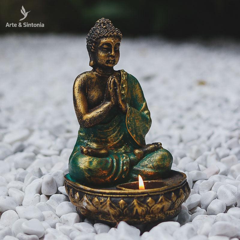 Portavelas Buda dorado en meditación – Arte & Sintonia