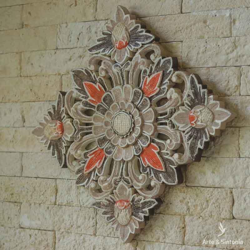 Painel em Madeira Floral Antik | Bali - Arte & Sintonia bali 22, decor de paredes, floral, madeira, mandala
