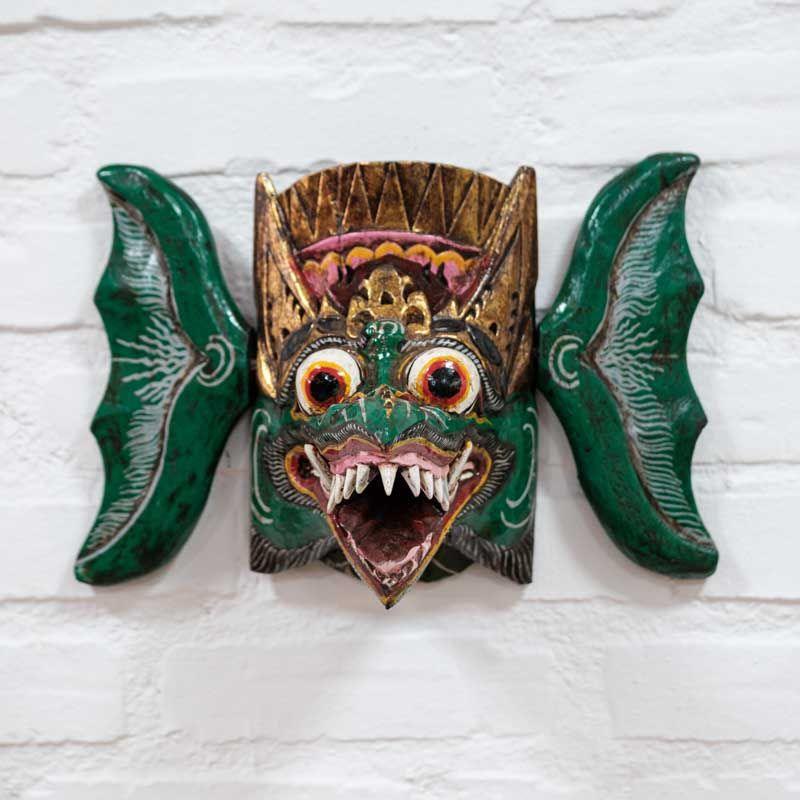 rangda rainha bali balinesa cultura ancestral mitologia barong decoração decor parede wall branco vermelho verde preto azul madeira albezia