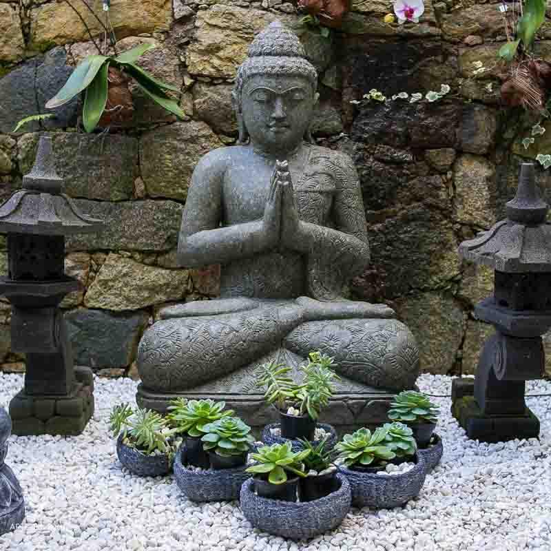 Escultura Gran Buda para Jardín en Piedra Volcánica – Arte & Sintonia