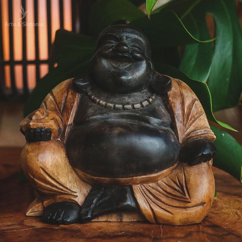 Escultura Happy Buddha 20cm | Bali - Arte &amp; Sintonia bali 2021, bali 22, buda, madeira suar