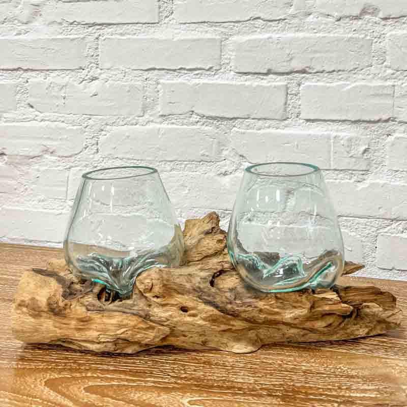 vaso terrário tronco madeira teka teca wood glass indonesia bali balines balinesa arte decorativa utilitária artesão artista artesanato