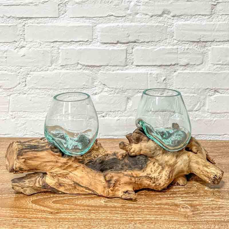 vaso terrário tronco madeira teka teca wood glass indonesia bali balines balinesa arte decorativa utilitária artesão artista artesanato