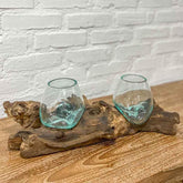 vaso terrário tronco madeira teka teca wood glass indonesia bali balines balinesa arte decorativa utilitária artesão artista artesanato vidro soprado
