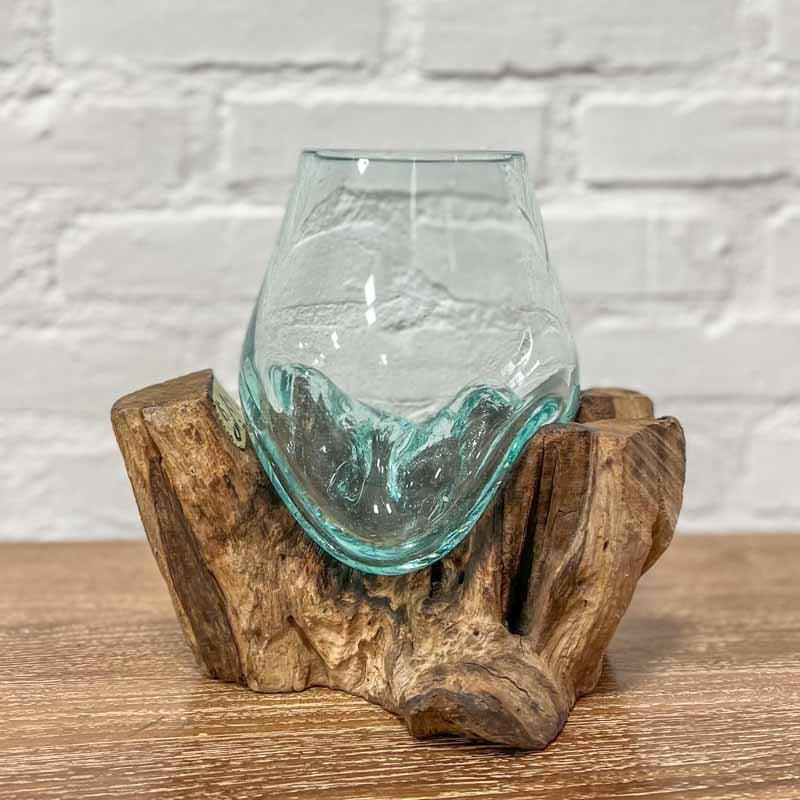 Terrário de Vidro 15cm | Teka - Arte & Sintonia 2023, arte utilitária, artes unicas, Bali, Bali - MT, bali23, Indonésia / Bali, Madeira, Madeira Teca, Outros Home, terrário, vaso, vasos, vidro