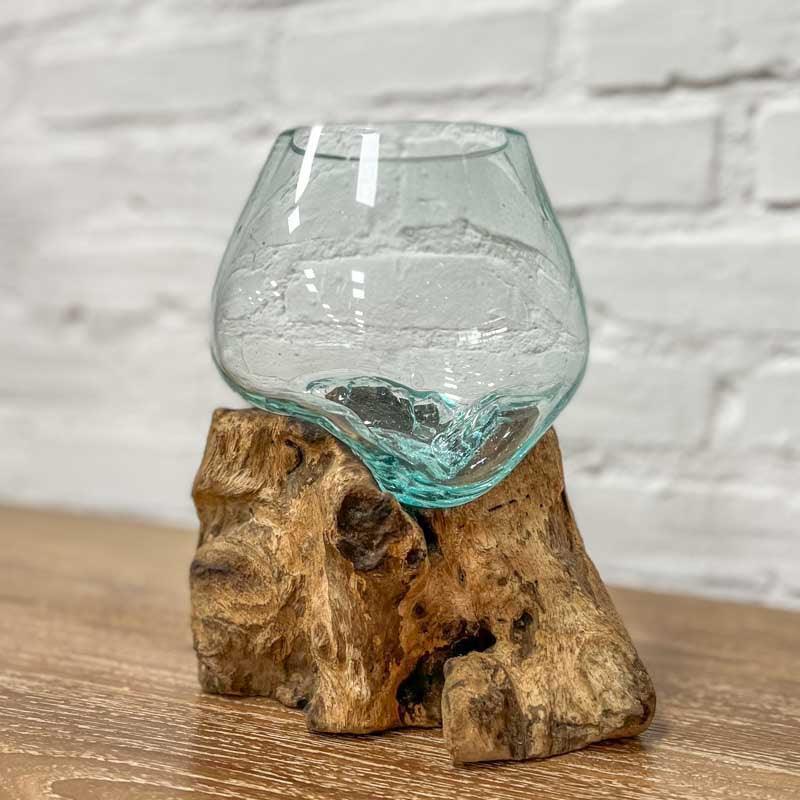 Terrário de Vidro 15cm | Teka - Arte & Sintonia 2023, arte utilitária, artes unicas, Bali, Bali - MT, bali23, Indonésia / Bali, Madeira, Madeira Teca, Outros Home, terrário, vaso, vasos, vidro