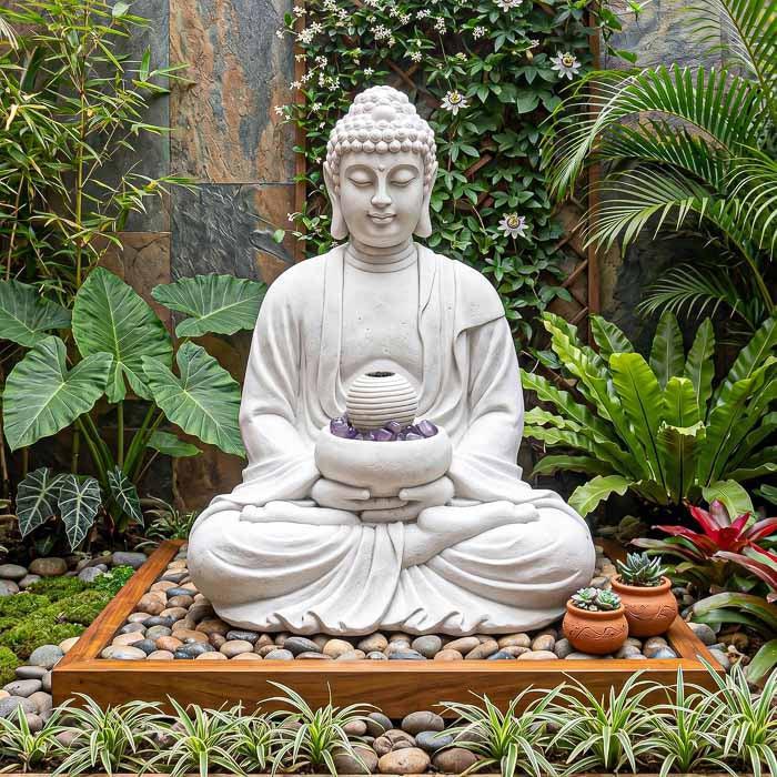 Fonte de água decorativa de Buda tailandês feita em marmorite.
