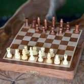 Jogo de xadrez de madeira, peças de xadrez artesanal, tabuleiro de xadrez  dobrável