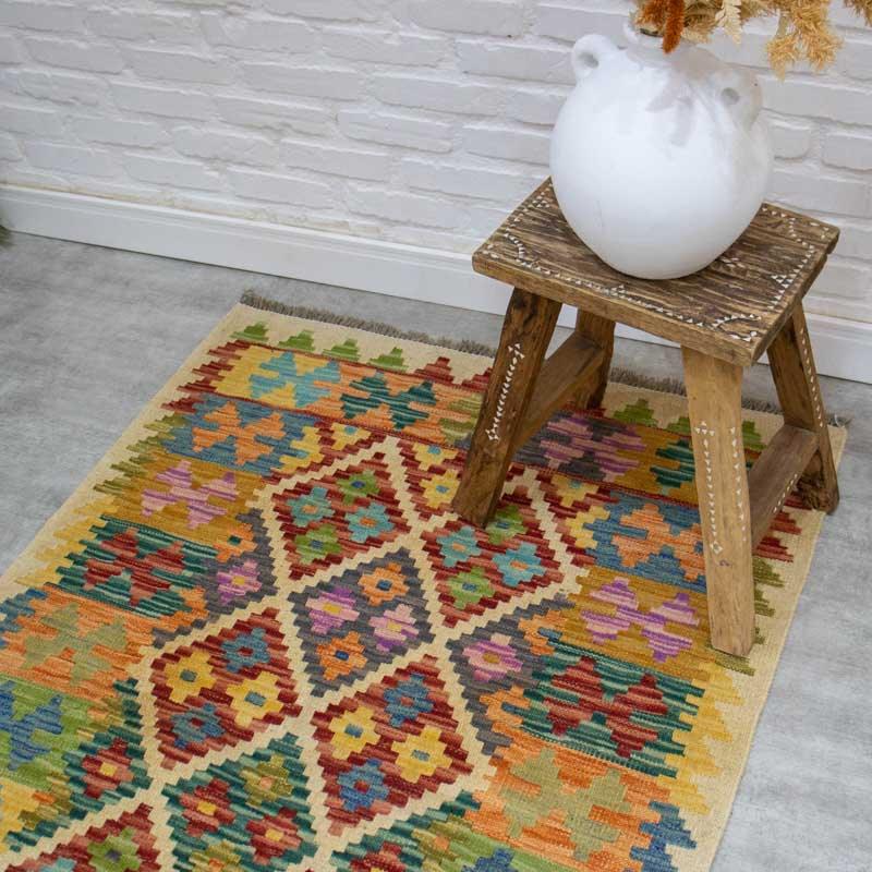 tapete kilim colorido fibranatural algodao tecelagem textil arte manual técnica afgan iran loja artesintonia decoração tradicao cultura casa 03
