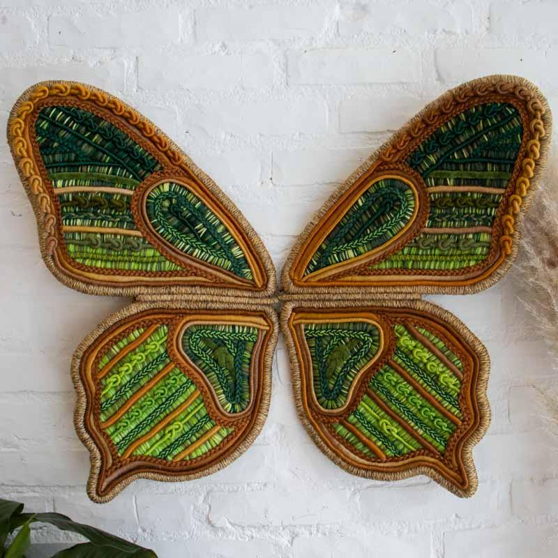 borboleta malaquita painel decoração bordado fibras arte parede casa loja artesintonia borboletario jardim decoração asas voar 01