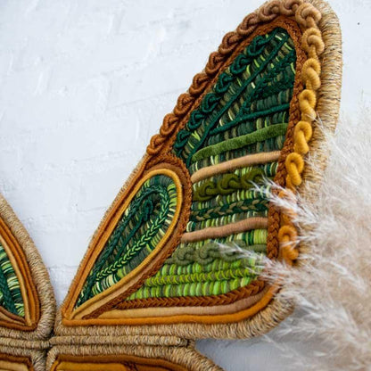 borboleta malaquita painel decoração bordado fibras arte parede casa loja artesintonia borboletario jardim decoração asas voar 02