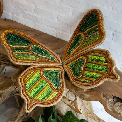 borboleta malaquita painel decoração bordado fibras arte parede casa loja artesintonia borboletario jardim decoração asas voar 03