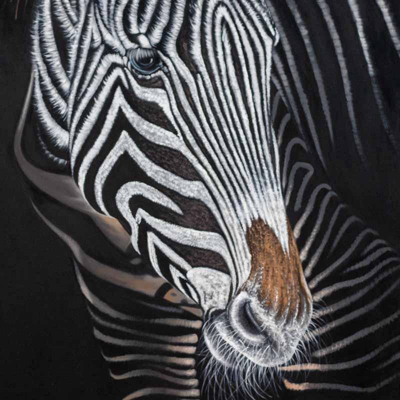 Arte balinesa em tela com zebra de Grevy exclusiva e vibrante. 
