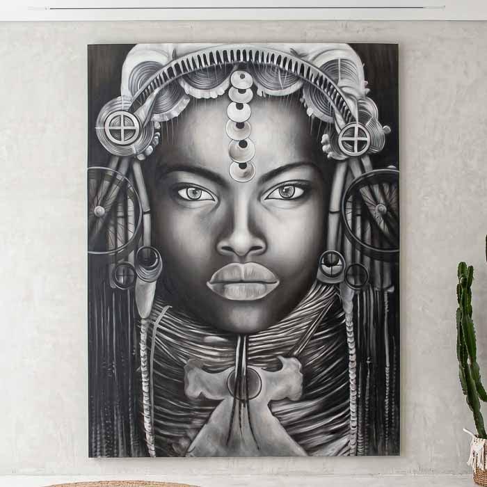 pintura tela quadro mulher negra etnia detalhes cultura olhar profundo decoracao parede casa comprar loja artesintonia