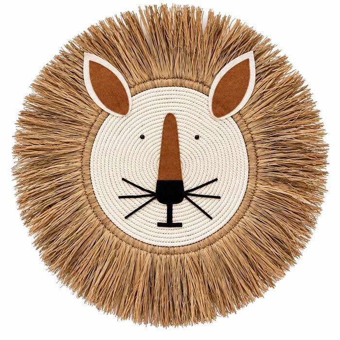 Enfeite de parede em formato de gato feito com fibras naturais
