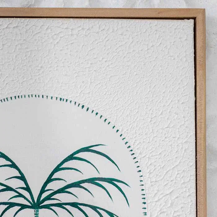 Objeto de decoração artesanal de Bali: quadro de palmeira verde com relevo tátil. 
