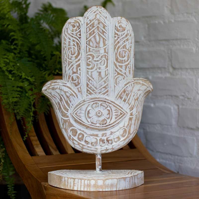 mão fátima hamsa pátina madeira branca boho zen decor decoration bali balinês indonésia madeira albezia 01 