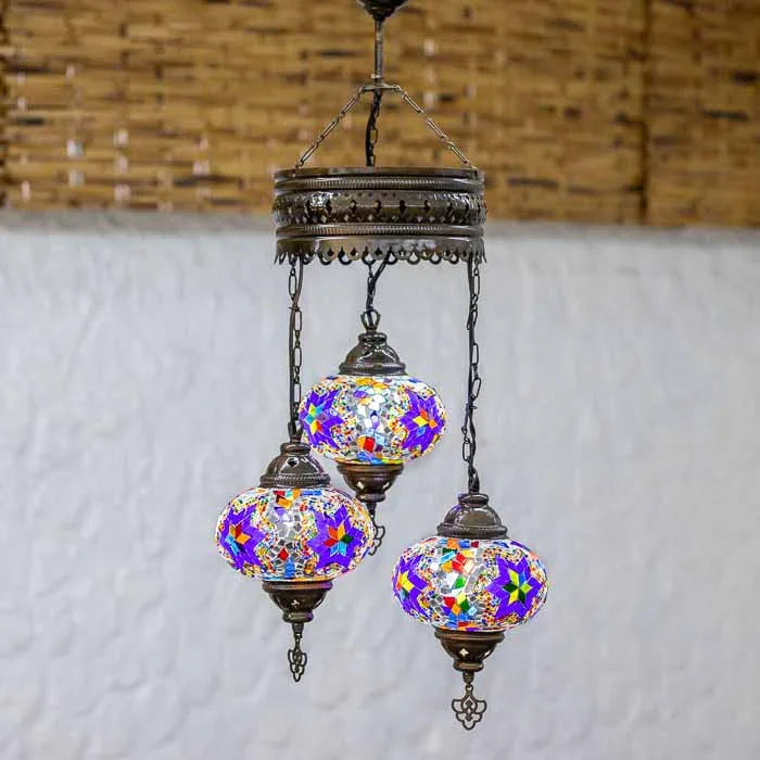 Luminária turca com mosaico flor azul artesanal. 